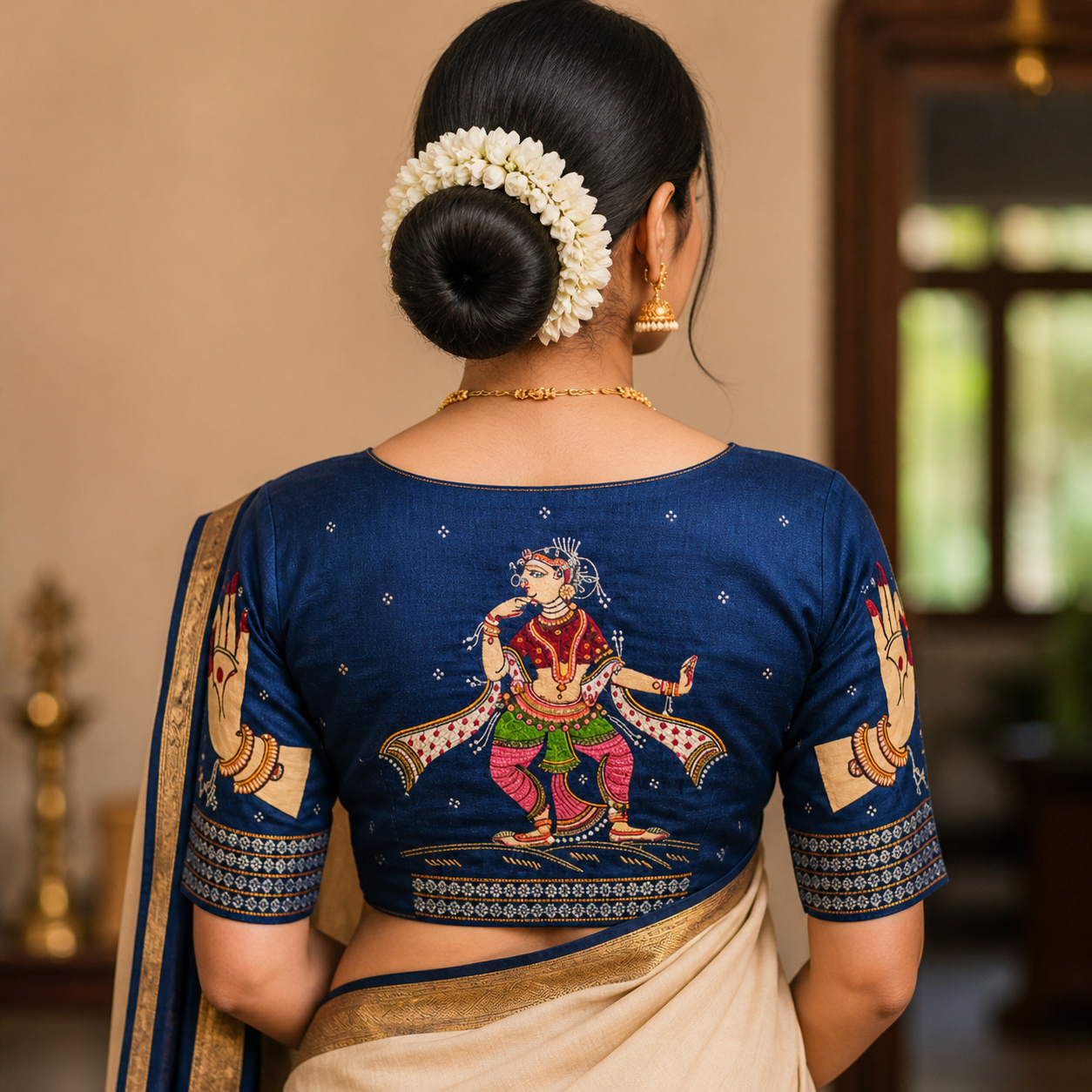 Blue Handloom Blouse Piece with Classical Dance Motif