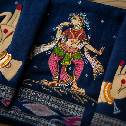 Blue Handloom Blouse Piece with Classical Dance Motif