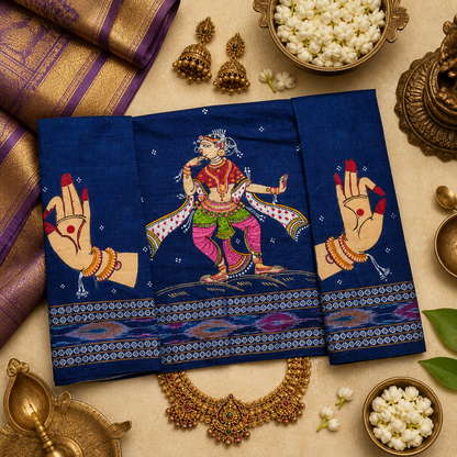 Blue Handloom Blouse Piece with Classical Dance Motif