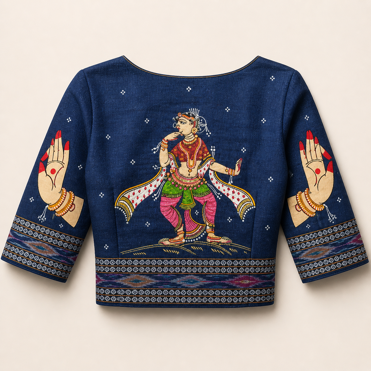 Blue Handloom Blouse Piece with Classical Dance Motif