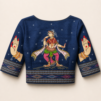 Blue Handloom Blouse Piece with Classical Dance Motif